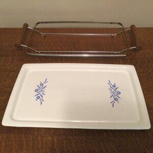 Vintage Corningware BLUE CORNFLOWER BAKE BROIL SERVING TRAY P-35-B With Cradle
